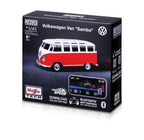 Maisto RC - DIE-CAST METAL mit Beleuchtung, 1:41, Volkswagen Van Samba, rot, 2,4GHz, USB,XTR,Bluetoo