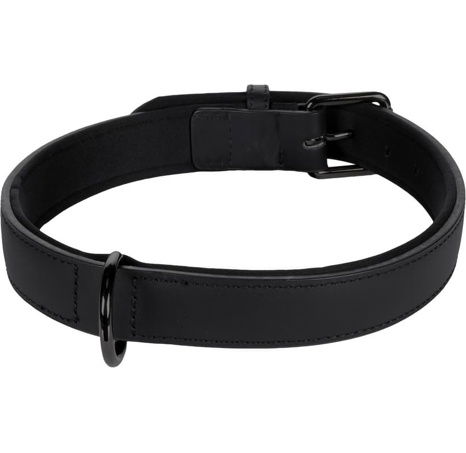 Flamingo Binti Kožený obojek s neoprenem Černá XXL