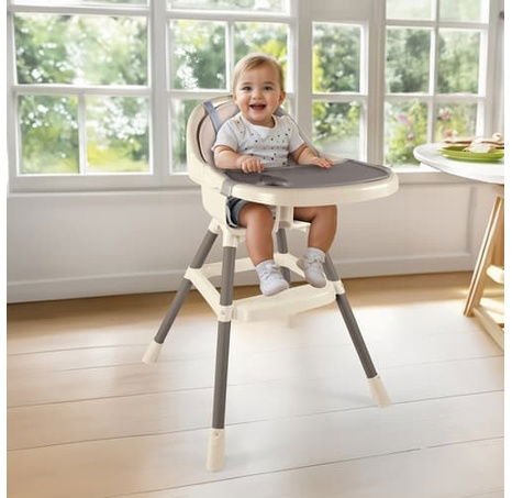 Dětská jídelní židlička s pultem, polstrováním a odnímatelným jídelním tácem, béžová, 90x70x60 cm