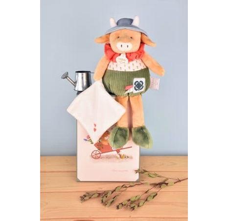 Doudou Dárková sada Plyšová kravička Aneth s dečkou zelená 28 cm