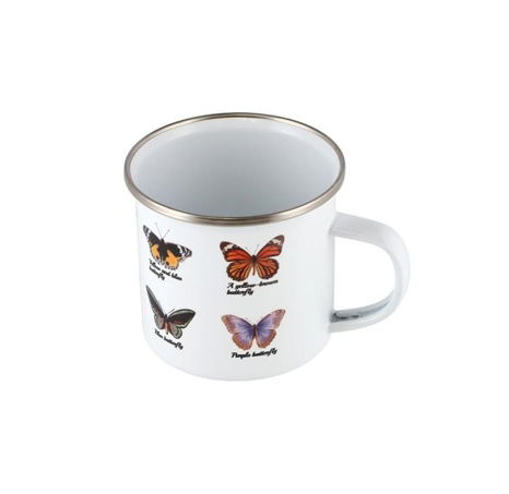 Hrnek/hrníček s uchem motýl 11x8cm smalt bílý