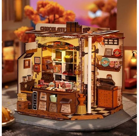 RoboTime 3D dřevěná skládačka Miniatura domečku Henryho čokoládovna