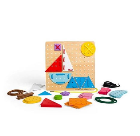 Bigjigs Toys Hölzernes Schnürspiel Geometrische Formen
