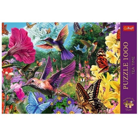 Puzzle Premium Plus - Čajový čas: Zahrada kolibříků 1000 dílků 68,3x48cm v krabici 40x27x6cm