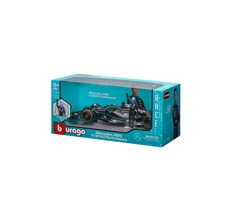Bburago - RACE Formule F1 s figurkou jezdce, Mercedes-AMG W14 E Performance (2023) #63 Russell, 1:24