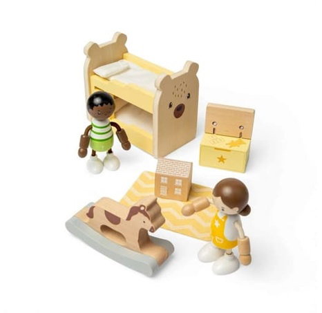 Bigjigs Toys Dřevěný nábytek do domečku pro panenky Dětský pokoj
