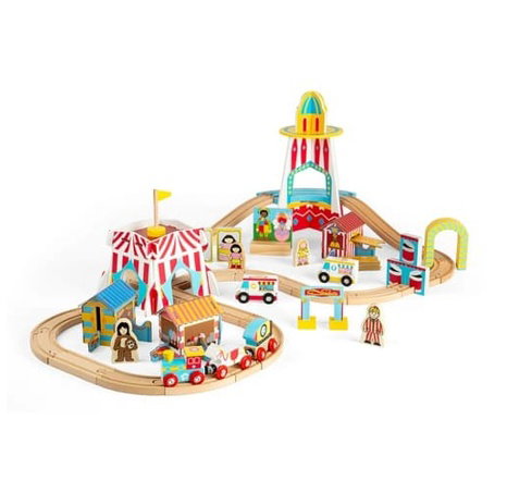 Bigjigs Rail Dřevěná vláčkodráha zábavná pouť 54 dílů