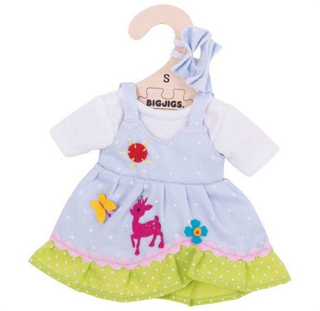 Bigjigs Toys Blaues gepunktetes Kleid mit Hirsch für Puppe 28 cm