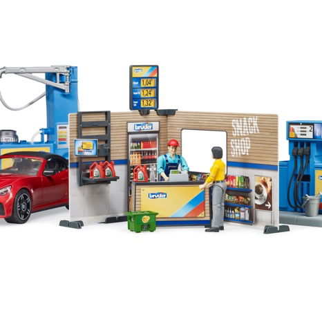 Bruder 62111 BWORLD Čerpací stanice s autem a figurkami