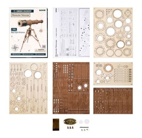 RoboTime 3D dřevěné mechanické puzzle Pirátský dalekohled