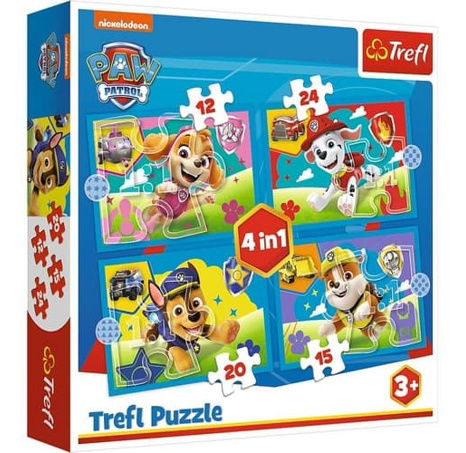 Puzzle 4v1 Štěňata v běhu Tlapková patrola/Paw Patrol 28,5x20,5cm v krabici 28x28x6cm