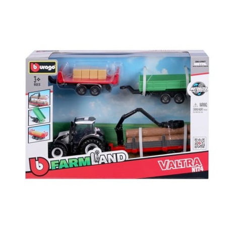 Bburago - FARMLAND, Set Valtra N174 se třemi přívěsy, 10 cm