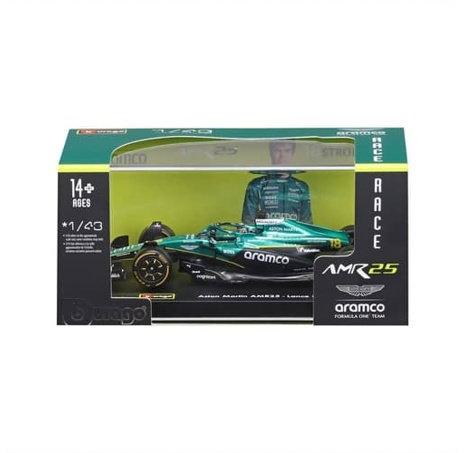 Bburago - RACE F1 v dekorativním boxu, Aston Martin AMR25 (2025), #18 Lance Stroll, 1:43