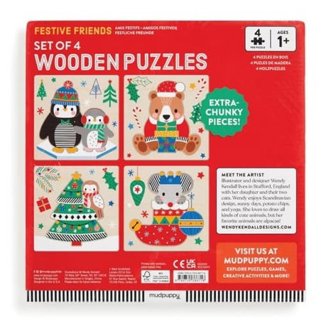 Mudpuppy Dřevěné puzzle sada 4 puzzle Vánoce
