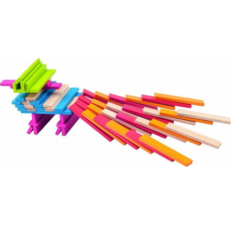 Woody Stavebnice v kyblíku přírodní/barevná - Emma, 200ks