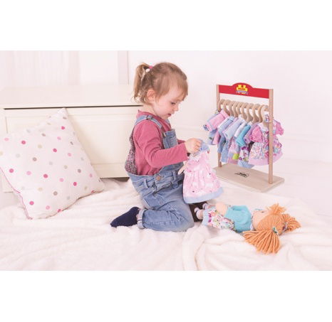 Bigjigs Toys Modré puntikované šaty s jelenem pro panenku 28 cm