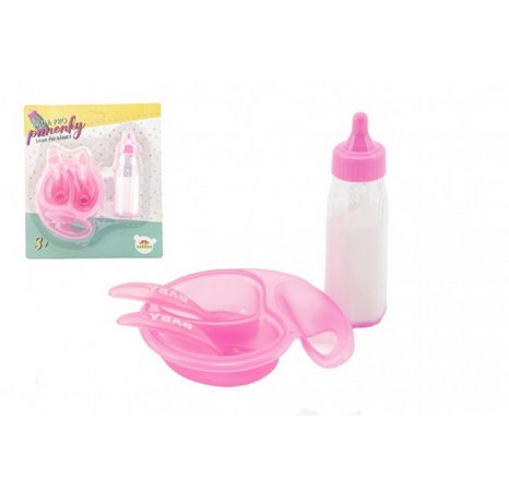 Set für Puppen Plastikflasche, Schüssel mit Besteck