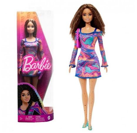 Barbie modelka - duhové marble šaty