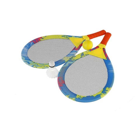 Plážová sada pálky 2ks kov/plast 27x54cm s míčkem s košíčkem barevné v síťce