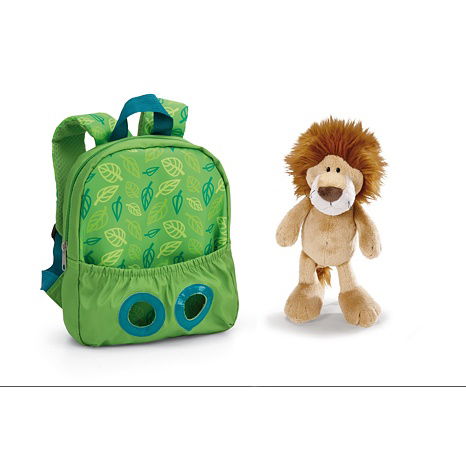 NICI Batůžek 21x26cm s plyšákem Lev 25cm, zelený
