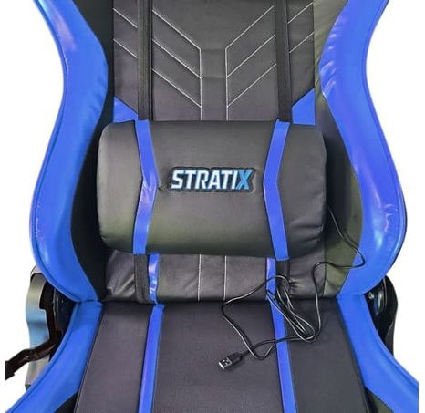 Herní masážní židle modrá s podnožkou