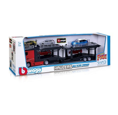 Bburago - STREET FIRE, Kamion s návěsem Multicar Carrier M-B Actros + Reanult Captur, 1:43