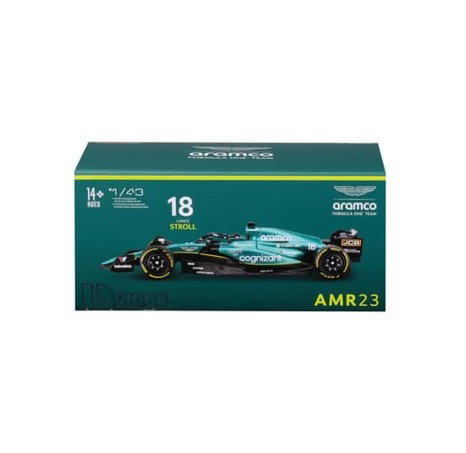 Bburago - RACE Formule F1 v dekorativním boxu, Aston Martin AMR23 (2023), #18 Lance Stroll, 1:43
