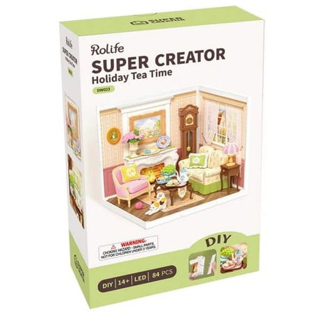RoboTime 3D dřevěná skládačka Miniatura domečku Čaj o páté