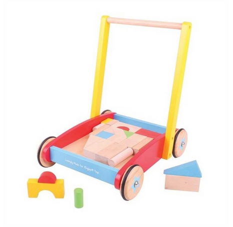 Bigjigs Baby Dřevěné kostky ve vozíku