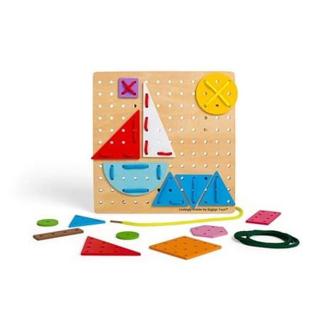 Bigjigs Toys Dřevěná šněrovací hra Geometrické tvary