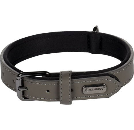 Flamingo Binti Kožený obojek s neoprenem Šedá S/M