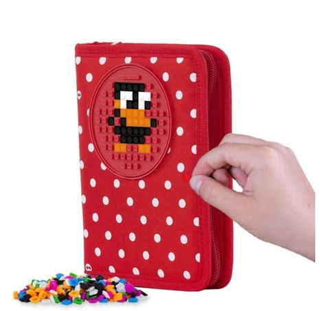 PIXIE CREW školní penál červená látka s bílými tečkami