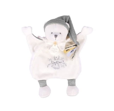 Doudou Dárková sada Plyšový muchláček medvídek s čepičkou šedý 25 cm