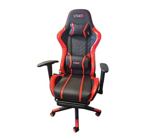 Herní masážní židle červená s podnožkou