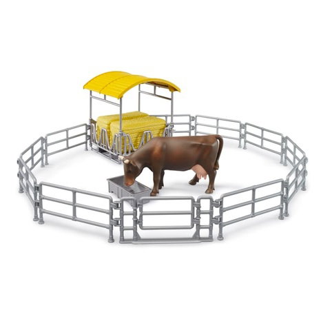 Bruder 62612 Stojan na seno s plotem, žlabem a krávou