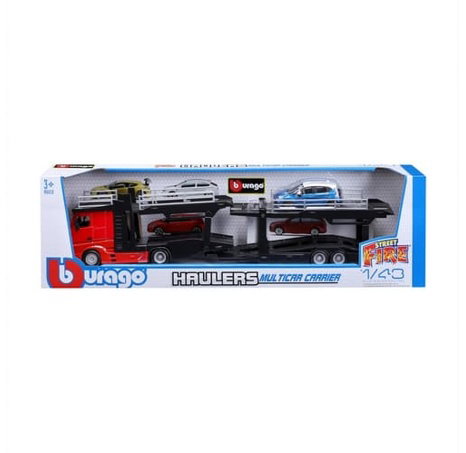 Bburago - STREET FIRE, Kamion s návěsem Multicar Carrier M-B Actros + Reanult Captur, 1:43