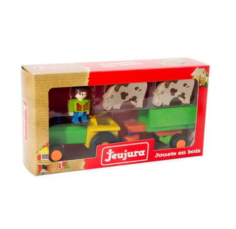Jeujura Dřevěný traktor s vlečkou