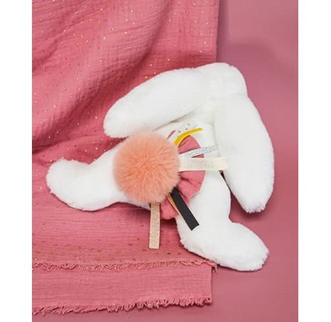 Doudou Dárková sada - Plyšový králíček s tmavě růžovou bambulkou 25 cm