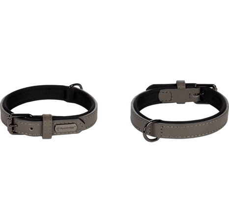 Flamingo Binti Kožený obojek s neoprenem Šedá M