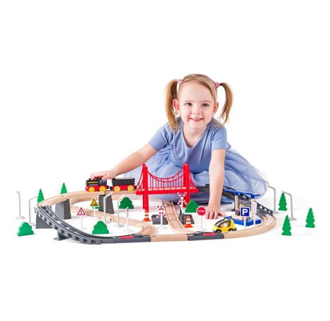 Woody Vláčkodráha s elektrickou mašinkou a mostem, 80 dílů