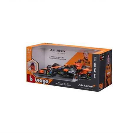 Bburago - RACE Formule F1 s figurkou jezdce, McLaren F1 Team MCL38(2024), #81 Oscar Piastr, 1:24