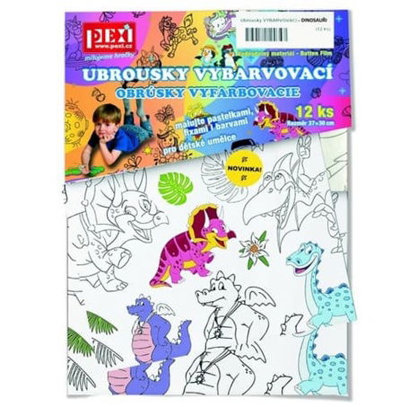 Ubrousky vybarvovací 12 ks dinosauři plast v sáčku 30x42x1cm