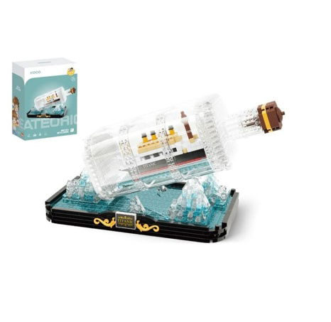 Stavebnice mini KOCO Titanic v láhvi plast 918ks v krabičce 14x18x8cm