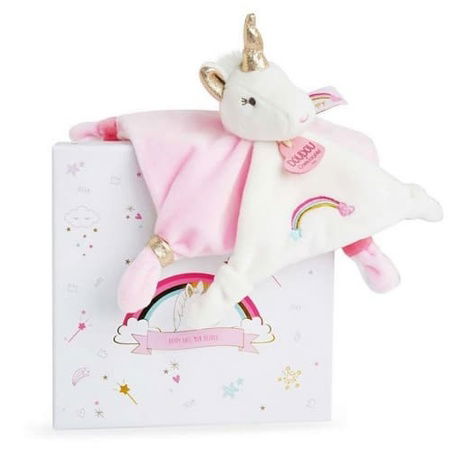 Doudou Dárková sada - plyšový muchláček jednorožec růžový 20 cm