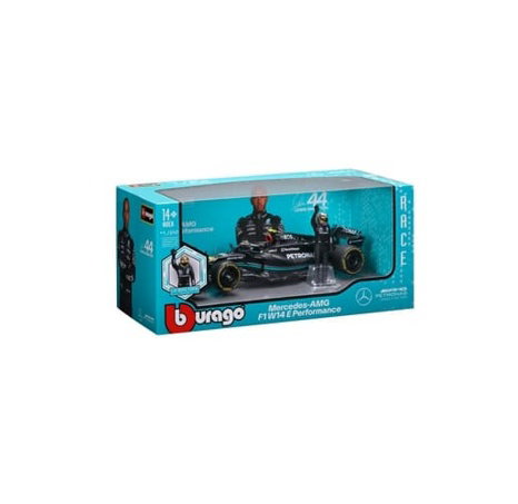 Bburago - RACE Formule F1 s figurkou jezdce, Mercedes-AMG W14 E Performance (2023) #44 Hamilton,1:24