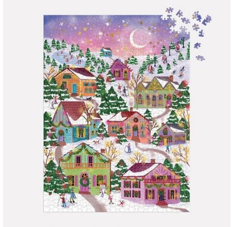 Galison Fóliové puzzle Joy Laforme Zasněžená vesnice 1000 dílků