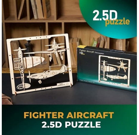 Ugears 2,5D dřevěné mechanické puzzle Stíhací letadlo