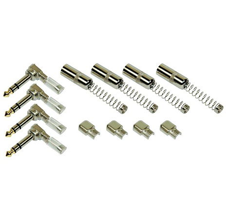 Sada zahnutých kabelových konektorů stereo jack (M) 6,3 mm, 4 ks