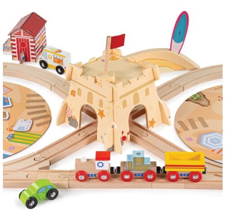 Bigjigs Rail Dřevěná vláčkodráha Úklid pobřeží 70 dílů