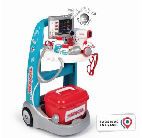 Medizinischer Elektronikwagen mit Zubehör.